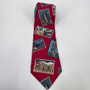 VINTAGE TABASCO TIE MENS RED POSTAGE STAMPS 100% SILK USA AOP NWT HOT SAUCE CHEF